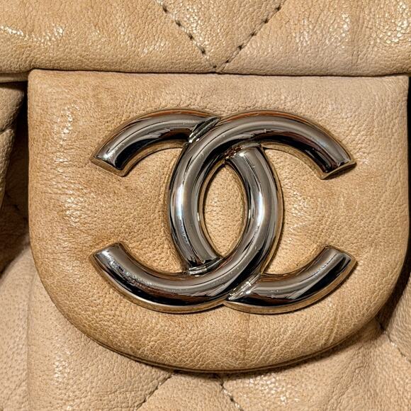 Chanel Beige Quilted Leather Flap Bag with Chain | Authentic | Full Set - Picture 12 of 15